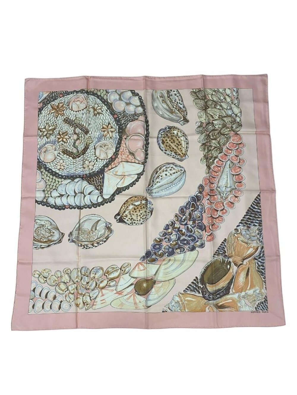 Hermes Carre 90 Scarf Rocaille Seashell Silk Pink